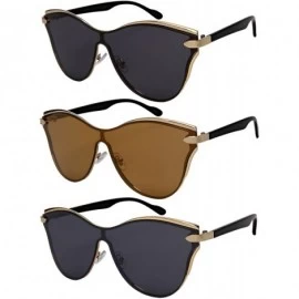 Oval High Fashion Oversized Cateye Sunglasses w/One Piece Flat Lens 55685 - Gold - CC1847EYMLA $10.79