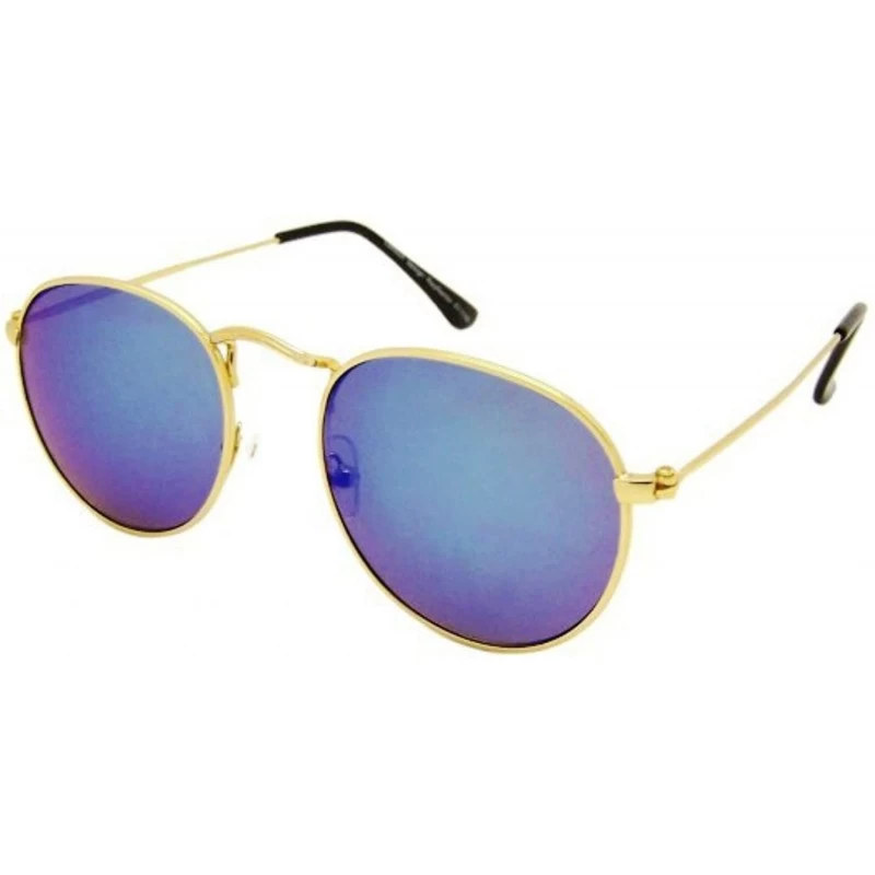 Oval Oval Mirrored John Lennon Sunglasses - Gold Frame/Blue Lens - CO199ZS5RG9 $11.28