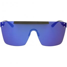 Rimless Oversize Panel Shield Robotic Flat Top Retro Sunglasses - Black Blue Mirror - CJ18RZ58RU3 $14.76