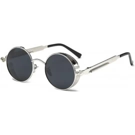 Oversized Men Women Retro Vintage Glasses Steampunk Round Metal UV400 Eyewear Sunglasses Anti Uv Sunglass Silver + Black - CD...
