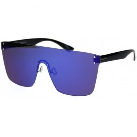 Rimless Oversize Panel Shield Robotic Flat Top Retro Sunglasses - Black Blue Mirror - CJ18RZ58RU3 $22.30