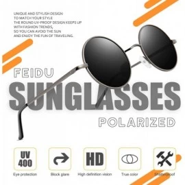 Shield Retro Polarized Round Sunglasses for Men Vintage Sunglasses Women FD3013 - Black/Gun - CH18LWGNND5 $10.68