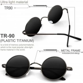 Shield Retro Polarized Round Sunglasses for Men Vintage Sunglasses Women FD3013 - Black/Gun - CH18LWGNND5 $10.68