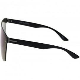 Rimless Oversize Panel Shield Robotic Flat Top Retro Sunglasses - Black Blue Mirror - CJ18RZ58RU3 $14.76