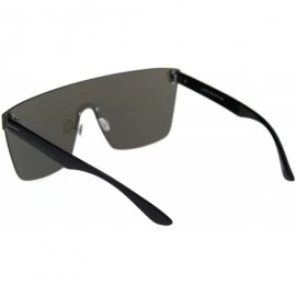 Rimless Oversize Panel Shield Robotic Flat Top Retro Sunglasses - Black Blue Mirror - CJ18RZ58RU3 $22.30
