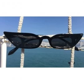 Cat Eye Super Skinny Narrow Geometric Small Sunglasses for Women Men Plastic Slim Frame - Slim Cateye 52mm Black - C818ED4GHM...