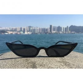 Cat Eye Super Skinny Narrow Geometric Small Sunglasses for Women Men Plastic Slim Frame - Slim Cateye 52mm Black - C818ED4GHM...
