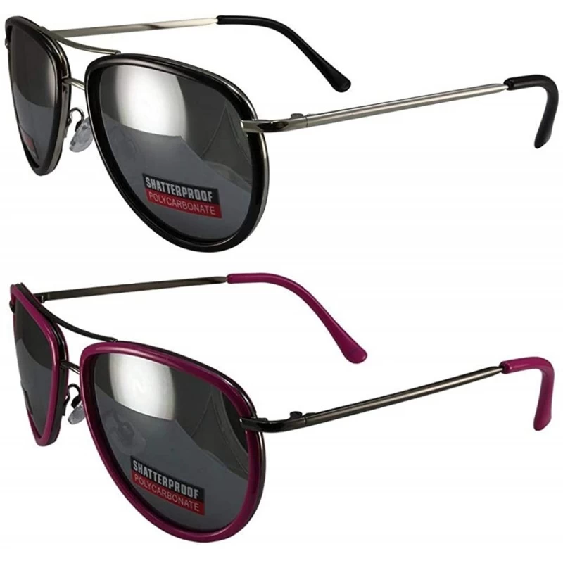 Aviator 2 Pairs Swag Aviator B Fashion Sunglasses Black Pink Frame Flash Mirror Lens - CM18Z6R54D6 $27.29