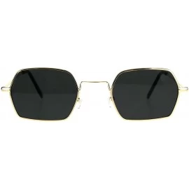 Rectangular Pimp Daddy Hippie Narrow Rectangular Metal Rim Sunglasses - Gold Black - CF189U569XC $18.52