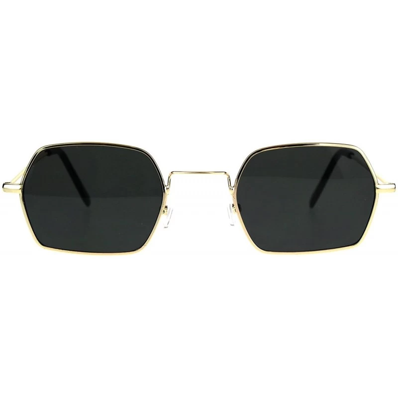 Rectangular Pimp Daddy Hippie Narrow Rectangular Metal Rim Sunglasses - Gold Black - CF189U569XC $8.51