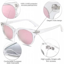 Round Square Polarized Sunglasses for Men and Women MEMORIES SJ2075 - C7 Transparent Frame/Pink Mirrored Lens - CU18Z9D0W0N $...