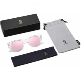 Round Square Polarized Sunglasses for Men and Women MEMORIES SJ2075 - C7 Transparent Frame/Pink Mirrored Lens - CU18Z9D0W0N $...