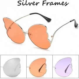 Butterfly Sunglasses For Women Butterfly Elegant Rimmed Summer Travel Fashion Metal Casual - Silver Frames Silver Lens - CB18...