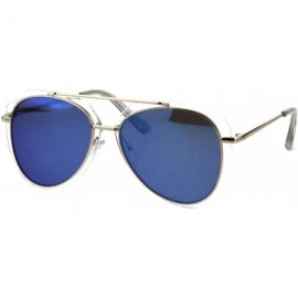 Aviator Womens Aviator Sunglasses Clear Outline Double Frame UV 400 - Gold (Blue Mirror) - CG18KDGSGGW $9.74