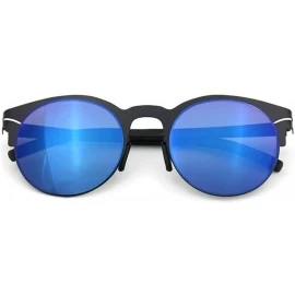 Round Half Frame Sunglasses Metal Frame Round Color Film Lens - Black/Blue - CU11ZIRHL31 $29.11