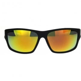 Rectangular Mens Minimal Rubberized Matte Black Plastic Warp Biker Sunglasses - Black Orange Mirror - CQ18QQL0AKQ $9.88