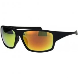Rectangular Mens Minimal Rubberized Matte Black Plastic Warp Biker Sunglasses - Black Orange Mirror - CQ18QQL0AKQ $9.88