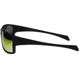 Rectangular Mens Minimal Rubberized Matte Black Plastic Warp Biker Sunglasses - Black Orange Mirror - CQ18QQL0AKQ $9.88