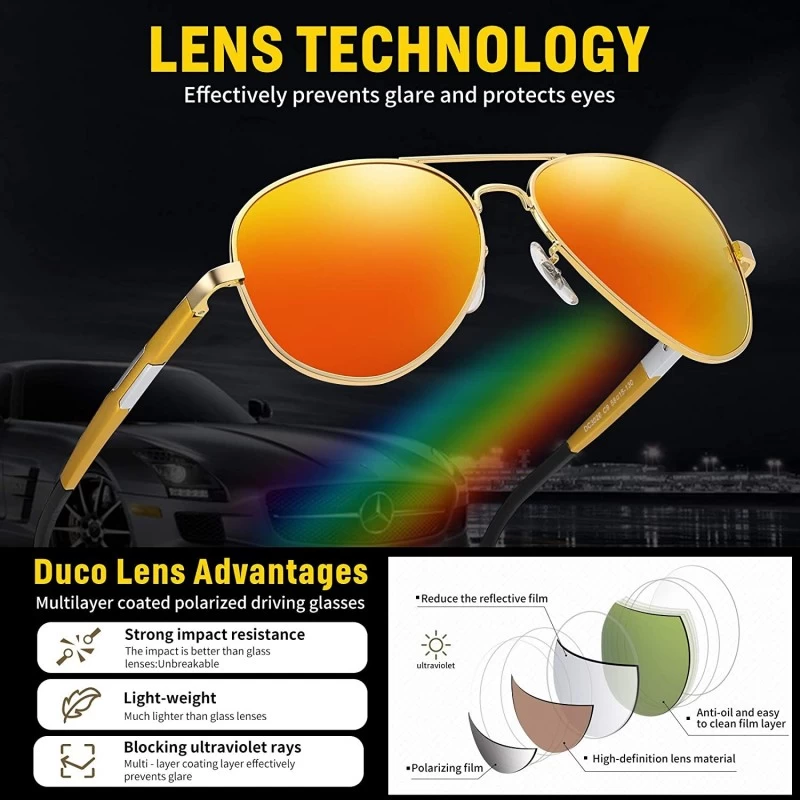 Classic Aviator Style Polarized Sunglasses for Men and Women 100% UV  protection DC3026 - Gold Frame Orange Lens - CN12NH290WJ