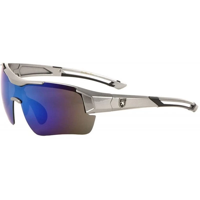 Shield Semi Rimless Wrap Around Sunglasses - Grey & Black Frame - C018EW39SLW $12.21