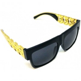Oversized Retro Flat Top Oversized Square Chain Arm Sunglasses - Matte Black & Gold Frame - CM18ZDWLDCQ $23.72