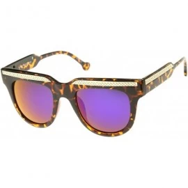 Square Retro Metal Accent Color Mirror Lens Horn Rimmed Oversize Sunglasses 50mm - Tortoise-gold / Purple Mirror - C012IGJA63...