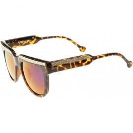 Square Retro Metal Accent Color Mirror Lens Horn Rimmed Oversize Sunglasses 50mm - Tortoise-gold / Purple Mirror - C012IGJA63...