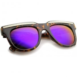 Square Retro Metal Accent Color Mirror Lens Horn Rimmed Oversize Sunglasses 50mm - Tortoise-gold / Purple Mirror - C012IGJA63...