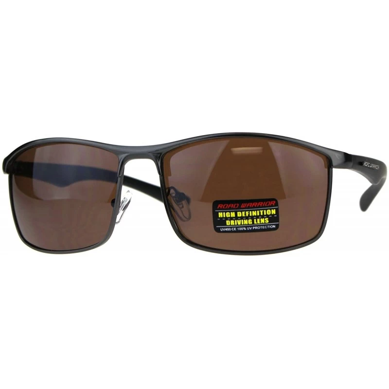 Rectangular Road Warrior High Definition Driving Lens Metal Sport Warp Sunglasses - Gunmetal Matte Black - CX18C4RD2W9 $11.22