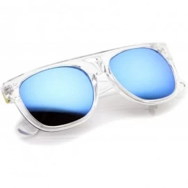 Aviator Modern Super Flat-Top Wide Temple Horn Rimmed Sunglasses 55mm - Shiny Clear / Blue Mirror - C112MY1V47T $9.19