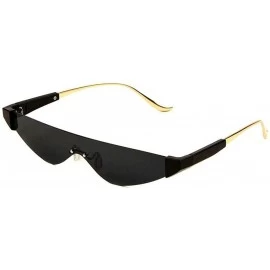 Shield Slim Rimless Mono One Piece Shield Futuristic Skinny Sunglasses - Black & Gold Frame - CK18U3673ZY $14.70
