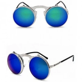 Round Vintage Round Flip Up Sunglasses for Men Women John Lennon Style Circle Sunglasses - CO192QNNKCX $9.17