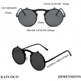 Round Vintage Round Flip Up Sunglasses for Men Women John Lennon Style Circle Sunglasses - CO192QNNKCX $9.17