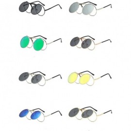 Round Vintage Round Flip Up Sunglasses for Men Women John Lennon Style Circle Sunglasses - CO192QNNKCX $9.17