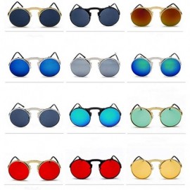 Round Vintage Round Flip Up Sunglasses for Men Women John Lennon Style Circle Sunglasses - CO192QNNKCX $9.17