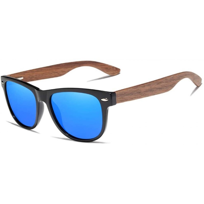 Rimless Black Walnut Sunglasses Wood Polarized Sunglasses Men UV Protection Eyewear with Wood Box - Sky Blue Walnut Wood - C8...