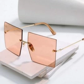 Square 2020 Fashion Oversized Square Sunglasses Women Sexy Red Brown Tinted Color Lens Big Rimless Sun Glasses UV400 - C9190H...