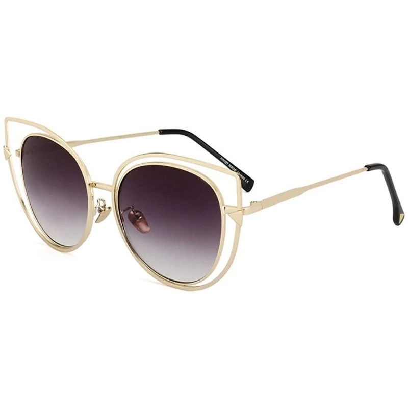Cat Eye Cat Eye Sunglasses for Women Double Alloy Frame UV400 Lens - C3 Gold Gray - CE1987ZLZK4 $11.73