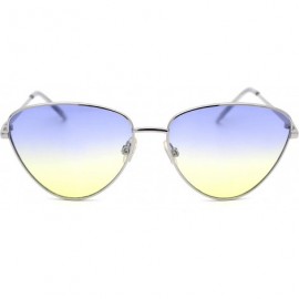 Cat Eye Womens Hippie Tie Dye Gradient Metal Rim Cat Eye Sunglasses - Silver Blue Yellow - CE18Y2N3NTM $25.56