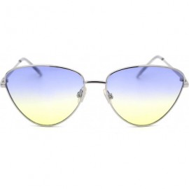 Cat Eye Womens Hippie Tie Dye Gradient Metal Rim Cat Eye Sunglasses - Silver Blue Yellow - CE18Y2N3NTM $14.70