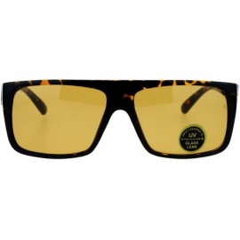 Rectangular Impact Resistance Glass Lens Sunglasses Flat Top Rectangular Mens Shades - Tortoise (Brown) - C71878AOOHK $10.16