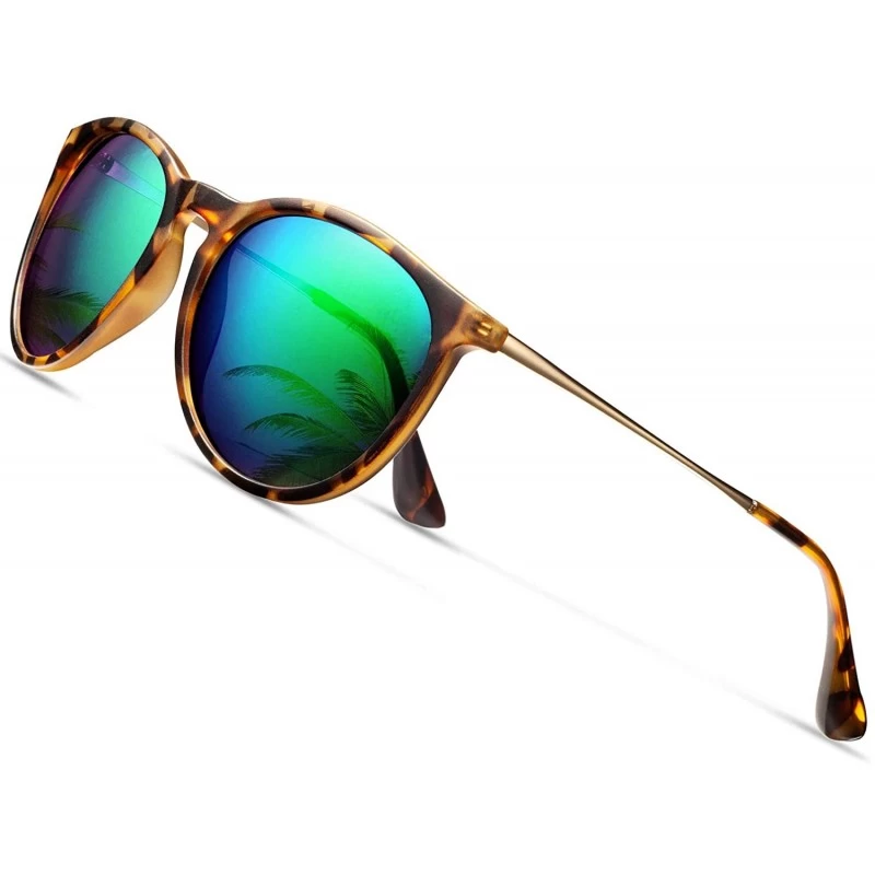 Wayfarer Sunglasses Polarized Protection Wearpro Mirrored - Amber Leopard Frame/Green Mirror Lens - CP18TW2TGYM $12.71
