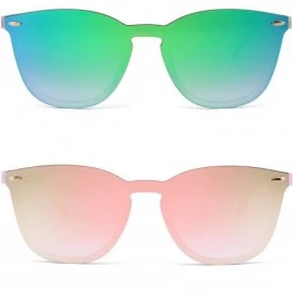 Shield Trendy Rimless Sunglasses Mirror Reflective Sun Glasses for Women Men - 2 Pack (Green + Pink) - CQ18S5NWWHL $53.25