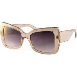 Square Women's Stone Glitter Rim Rectangle Butterfly Sunglasses A296 - Amber Black - C218Z57833G $14.59