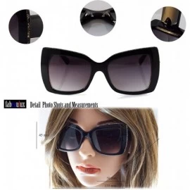 Square Women's Stone Glitter Rim Rectangle Butterfly Sunglasses A296 - Amber Black - C218Z57833G $14.59