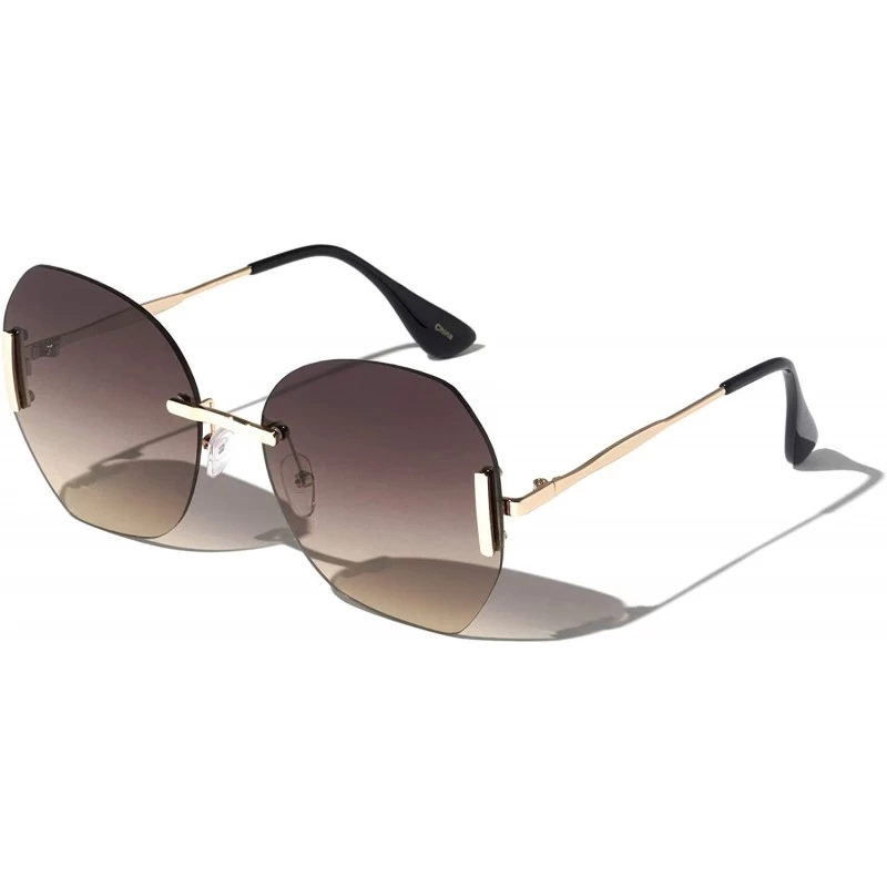 Rimless Rimless Butterfly Wing Shaped Sunglasses - Brown Fade - CS19748HI6A $17.65