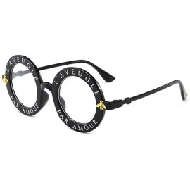 Aviator Retro Round Sunglasses Women Brand Designer English Letters Bee Black Gray - Black Clear - CO18YZXI7RW $7.39
