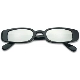 Square Small Narrow Retro Thin Rectangular Mirrored Lens 90's Vintage Sun Glasses - Black Frame - Silver - CC180YA3T78 $19.64
