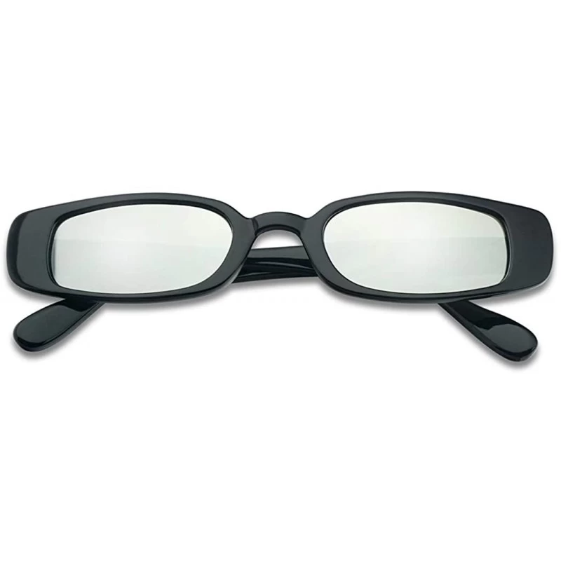 Square Small Narrow Retro Thin Rectangular Mirrored Lens 90's Vintage Sun Glasses - Black Frame - Silver - CC180YA3T78 $9.95