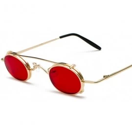 Round Tiny Sunglasses Men Clip On Round Retro Sun Glasses for Women Summer 2018 - Gold With Red - CZ18E7NN00X $22.70
